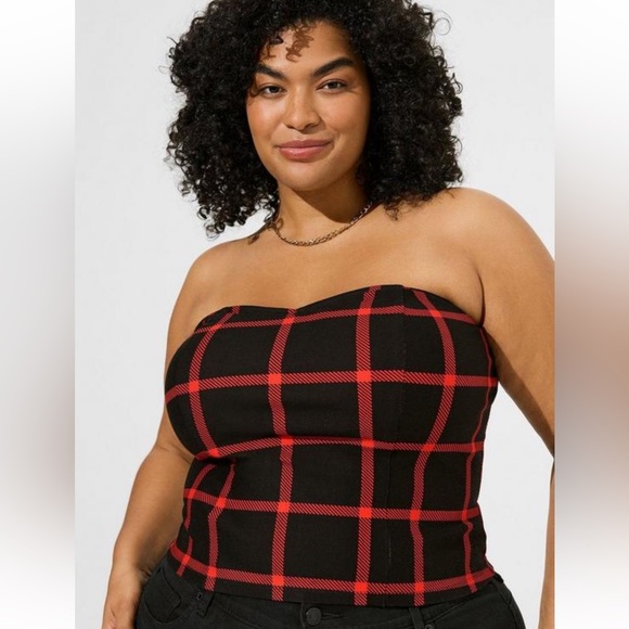 torrid Tops - NWT Torrid Ponte Sweetheart Tube Top in Black and Red Windowpane